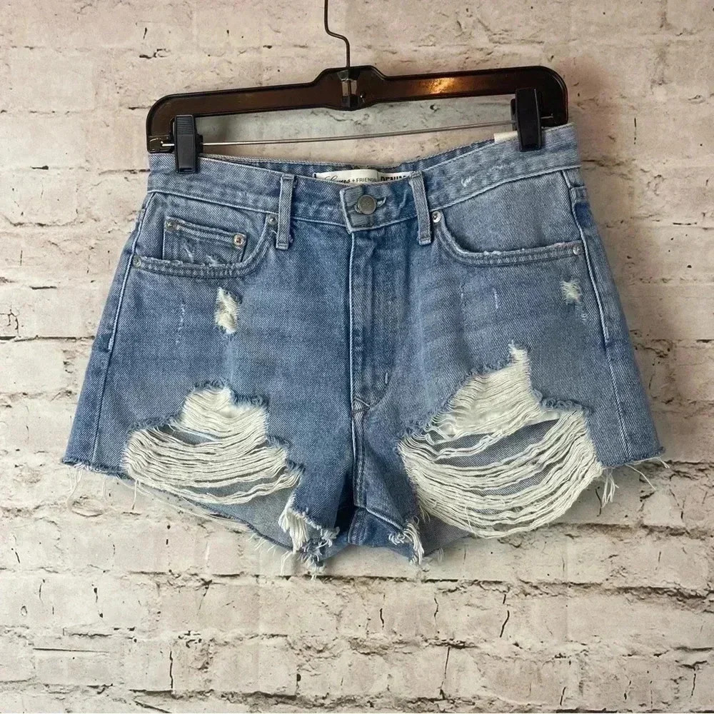 Lovers + Friends DENIM The Jack Jean Shorts Size 28 Distressed Cotton Cut Off